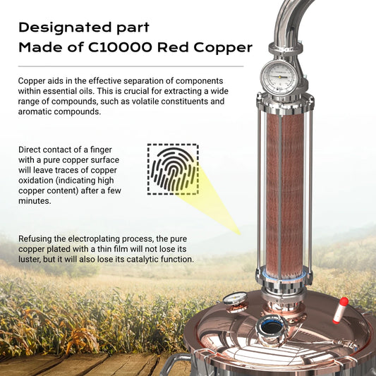 HOOLOO CT Distiller Electric Hydrolat Essential Oil Still Moonshine Still Copper lid Glass Copper Mesh Column Home Fragrance.