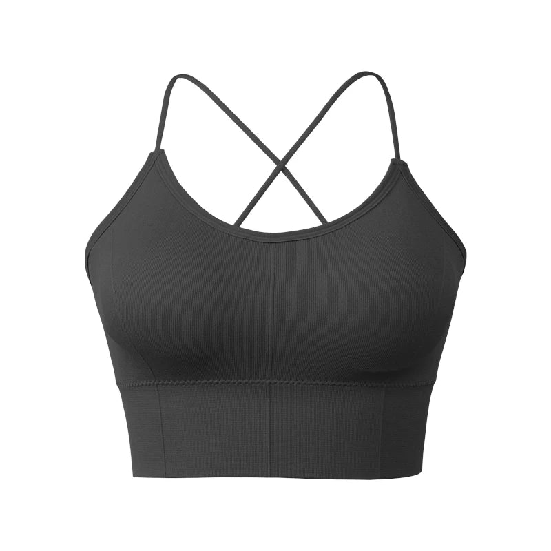 VEQKING Women Cross Strap Sports Bra Top Women Push Up Sport Bra Yoga Gym Crop Top Brassiere Fitness Top Sport Breathable Bras.