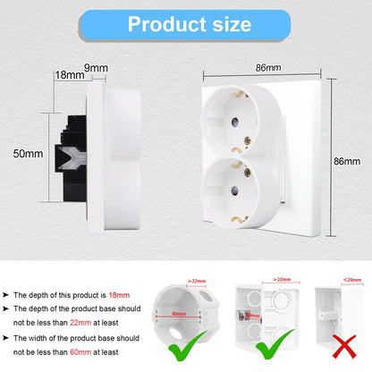 EU-Wand-Doppelsteckdosen, 110–250 V, 16 A, Dual-Steckdosen für Zuhause, Büro, elektrischer Stecker, 86 mm, Kunststoffplatte, Weiß, Schwarz, Grau, Gold.