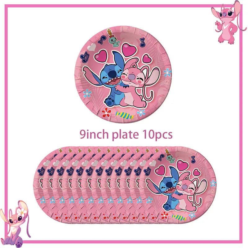 Disney Rosa Stich Geburtstag Party Dekorationen Geschirr Set Tischdecke Hintergrund Banner Für Kinder Geburtstag Dekorationen Lieferungen