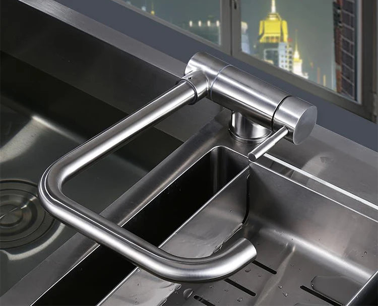 Stainless Steel Kitchen Faucet Lead-Free Folding Mixer 360 Degree Swivel Single Handle Nickel Kitchen Sink Taps