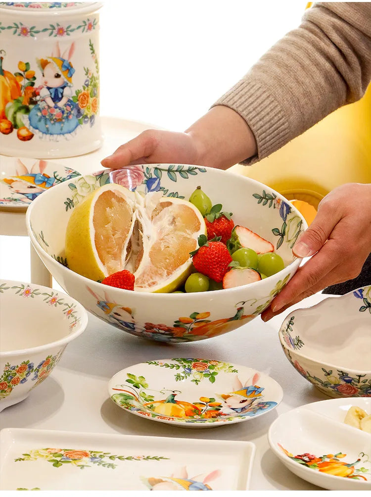 Creative Pumpkin Rabbit Pattern Tableware Garden Style Ceramic Plate Home Cute Dinner Plate Salad Bowl Kitchen Accessories.