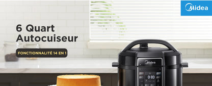 Midea Quick Electric pressure cooker 9-in-1 12 Predefined Programs Instant Stainless Steel Multicooker, Anti-stick Pot, 6L, Black.