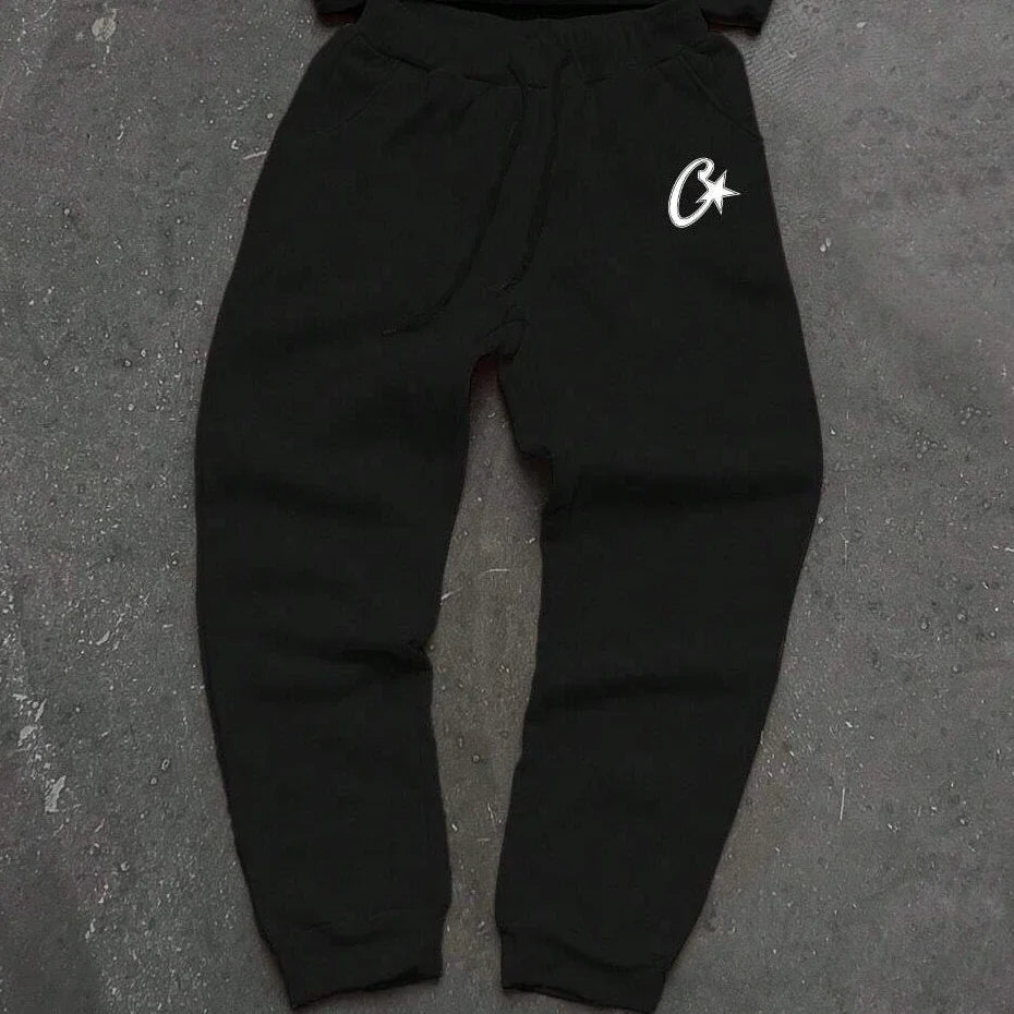 Two-piece black suit Y2K fashion pattern hoodie men clothing Harajuku Gothic women chic sports pants couple suit sportswear.