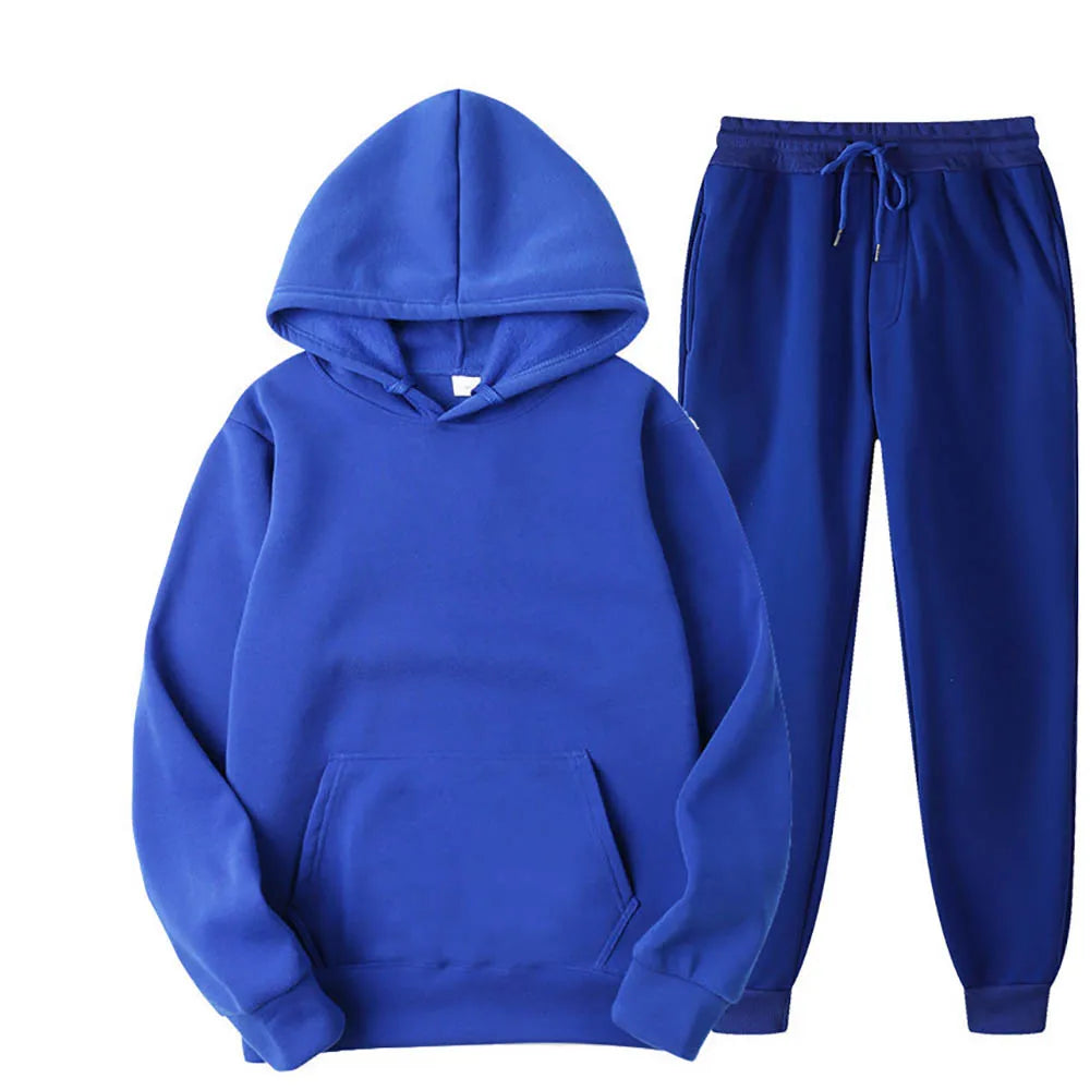 Men Tracksuit 2 Pieces Sets Hooded Sweatshirt +Drawstring Pants Male Hoodies Running Sportswear Men Women Autumn Sportwear.