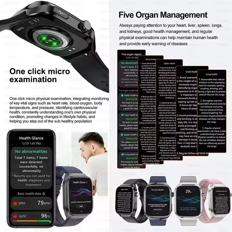 2025New Micro Physical Examination Smart Watch For Men Uric Acid Body Fat Five Organ Health Watches Bluetooth Call SmartBracelet.
