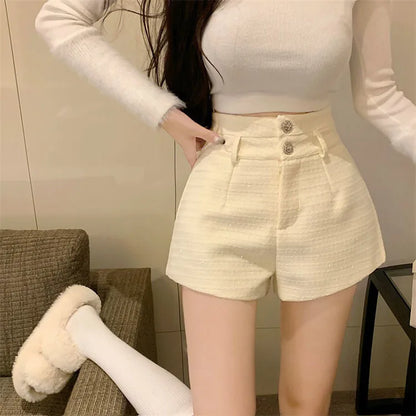 Winter Spring New Arrival Metal Buttons Tweed Shorts Women