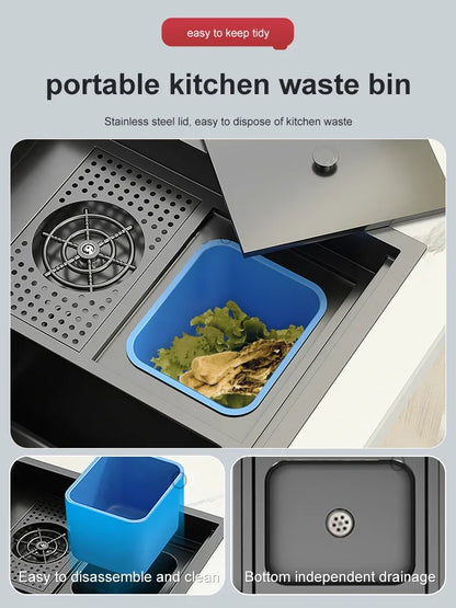 Hidden Cup Washer Sink With Cover Kitchen Sink Stainless Steel Washbasin Multifunctional Large Single Slot For Kitchen