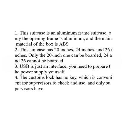 Vorne öffnender Rollgepäckkoffer mit großer Kapazität, Aluminiumrahmen, ABS + PC-Trolley, Koffer, USB-Lade-Boarding-Koffer.