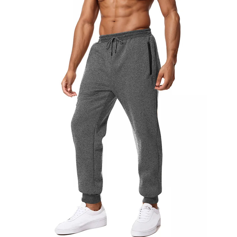 New Sweatpants Side Zipper Pockets Men Joggers Track Pants Elastic Waist Sport Casual Trousers Baggy Fitness Gym Clothing.
