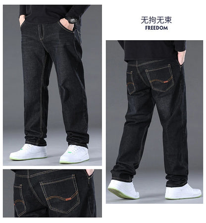 Herren-Jeanshose, große Größe 50, hochelastischer Denim-Stoff, große Hose für 45–150 kg, Jeans, Hombre, weites Bein, Pantalon Homme
