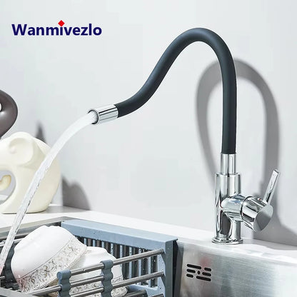 Kitchen Sink Faucet Flexible Water Pipe 360° Rotation Single Handle Deck Mount Cold Hot Water Mixer Water Tap