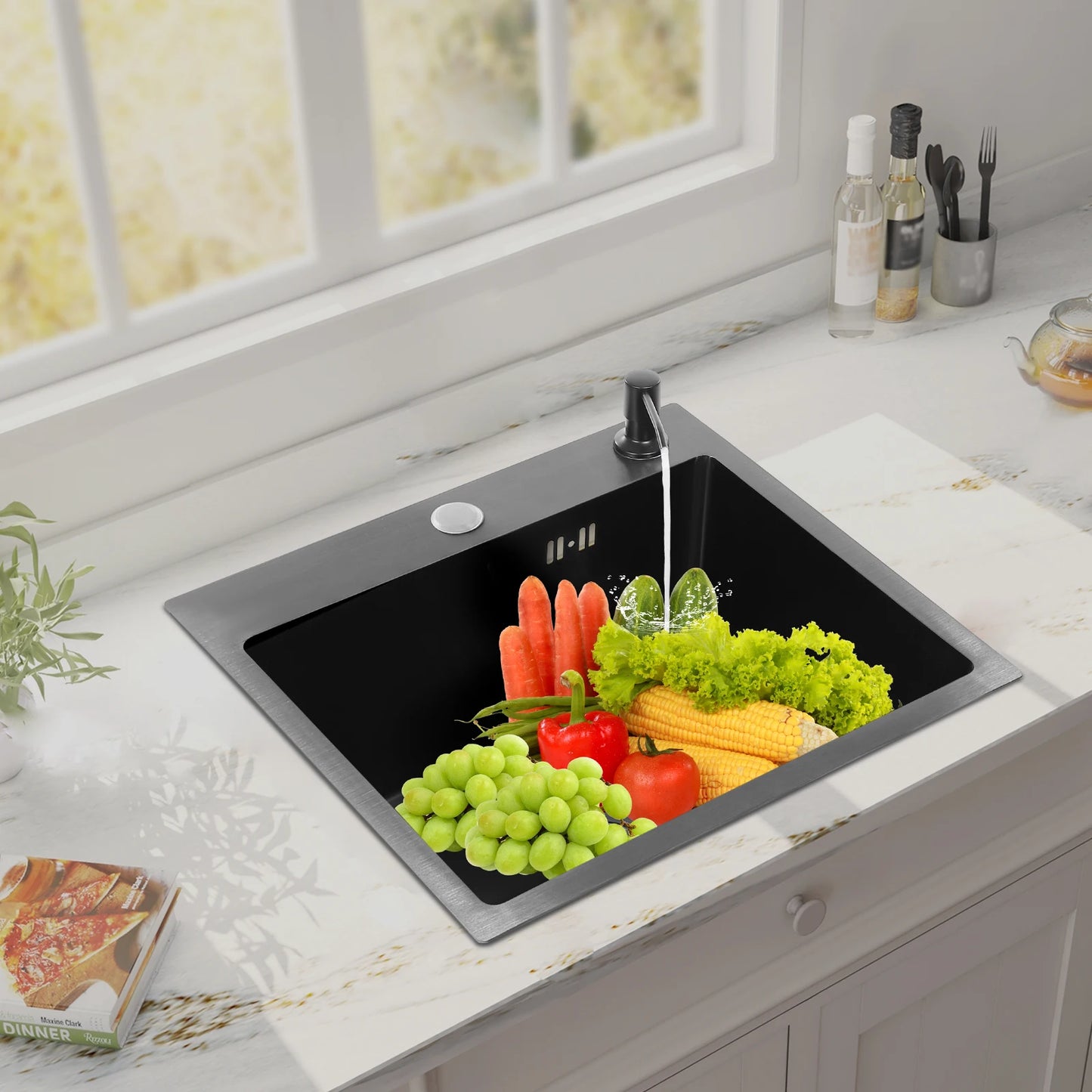 Edelstahlspüle, gut abdichtendes modernes Küchenspülbecken mit Abflusskorb für Häuser/Restaurants/Wäschezimmer