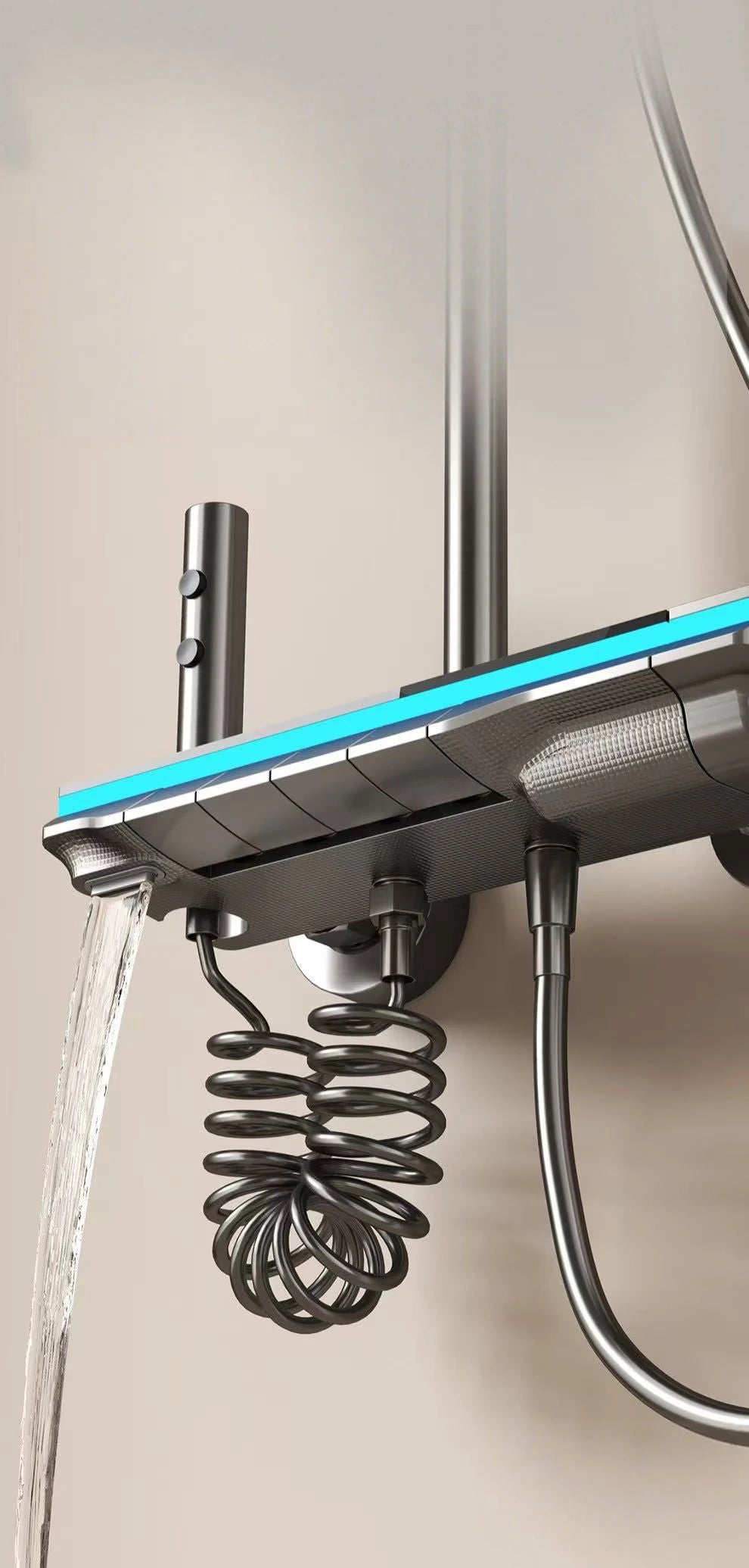 Bathroom Shower System Brass Mirror Surface Temperature-Controlled for Bathtub Faucet with Digital Display, LED Strip