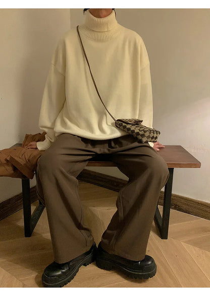 Turtleneck Men's Sweater Autumn 2025 New Knitted High Neck Pullover Streetwear Comfortable Fitness Tops Clothing Knitwear.