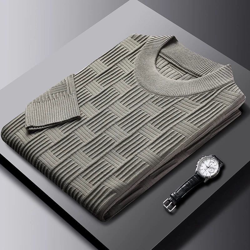 Luxury high-quality round neck exquisite plaid knitted sweater men's autumn and winter new casual warm comfortable pullover