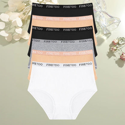 6Pcs/Set Cotton Women Panties Lady Plus Size Underwear High Waist Briefs Breathable Solid Color Female Lingerie Shorts FINETOO.