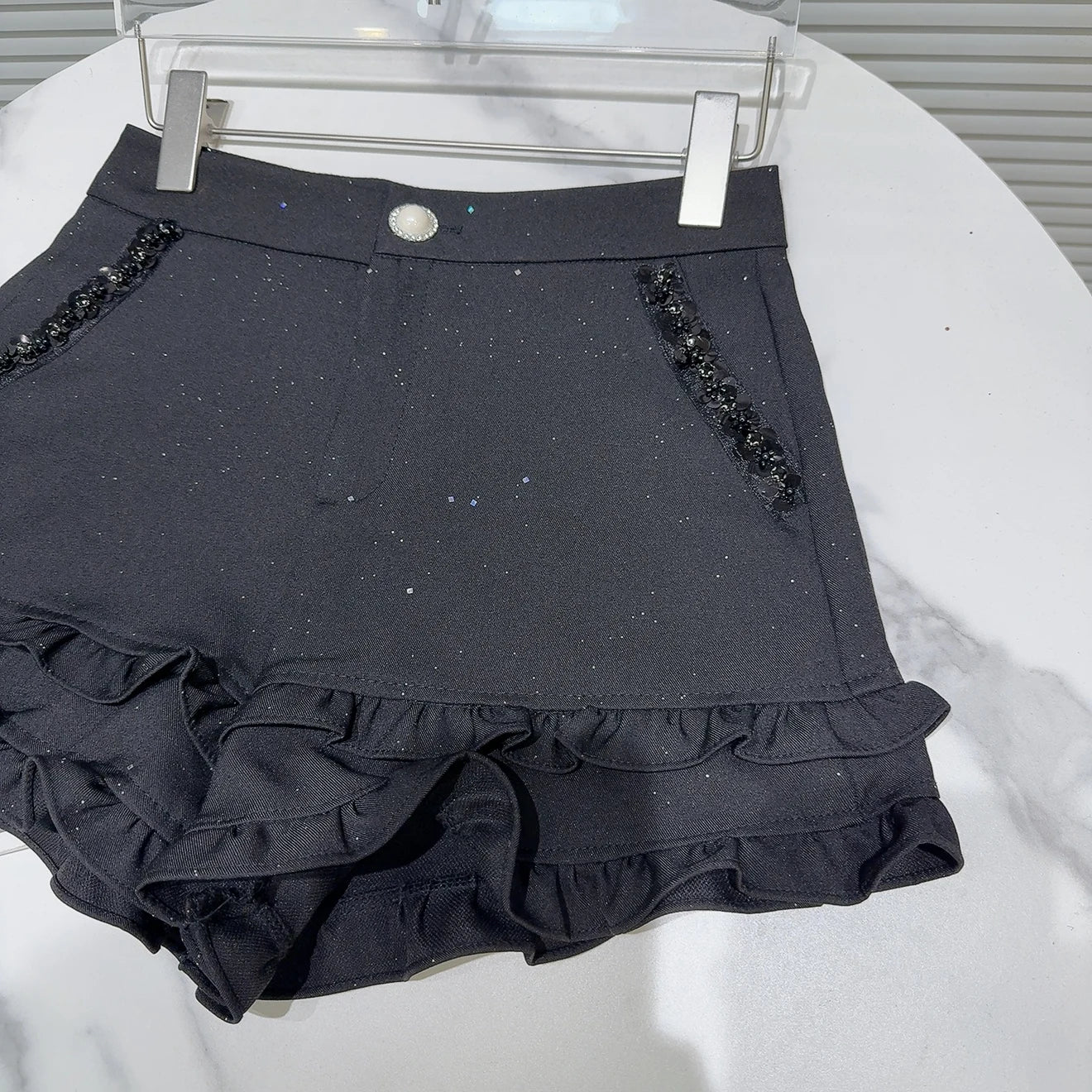 2025 Summer Clothes New Fashion Sequined Beaded Fungus Edge Pants Three-point Shorts Sweet Girls Temperament Short Pants Women