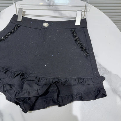 2025 Summer Clothes New Fashion Sequined Beaded Fungus Edge Pants Three-point Shorts Sweet Girls Temperament Short Pants Women