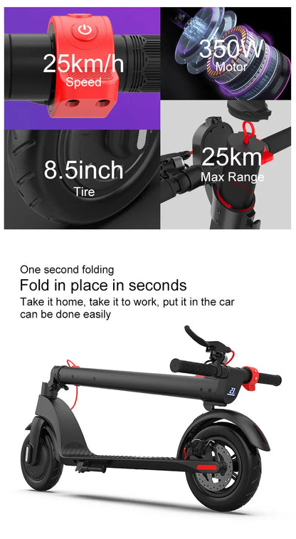 Alnsoor X7 City Electric Scooter 350W Motor 36V5AH Battery City Electric Scooter 10" Road Tire Electric Scooter.