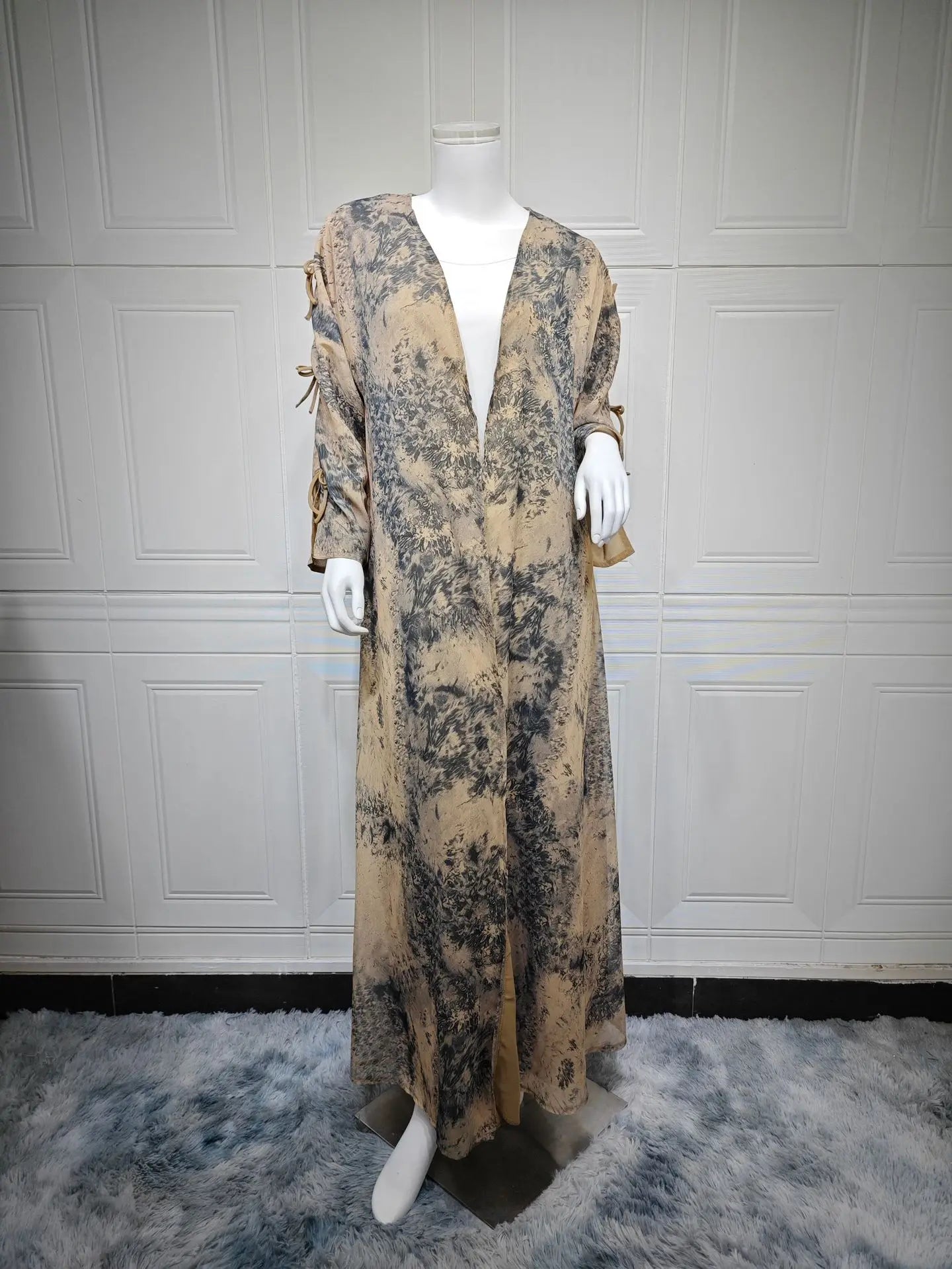 Ramadan Eid Tie Dye Butterfly Bow Muslim Modest Kimono Abaya Damen Dubai Luxury Islam Women Kebaya With Hijab Kaftan Robe Femme