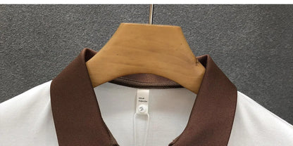 Men's Casual Polo Shirt Collared Short Sleeve Pique Cotton Breathable V-Neck Color Block Half Sleeve Summer Loose Top