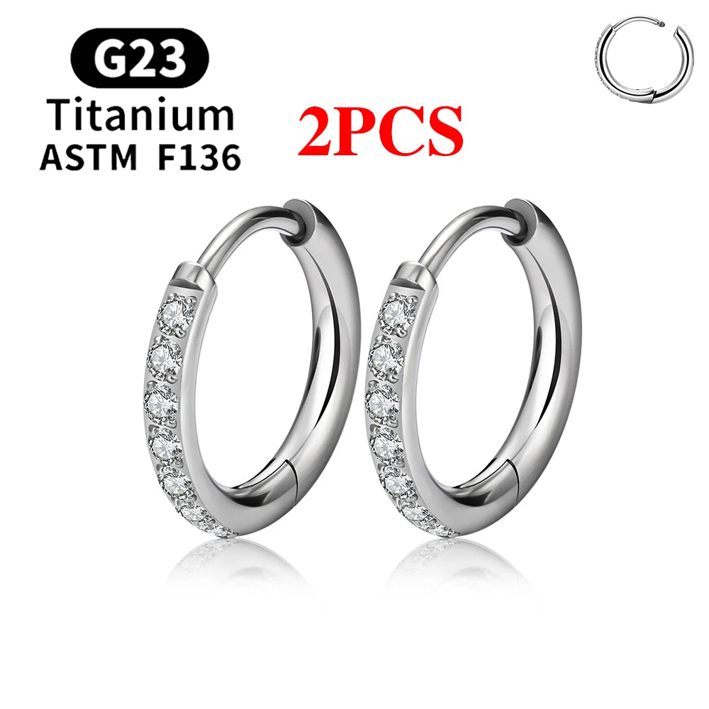 2/20PCS G23 Titanium Earring Hoop CZ Hinged Segment Round Nose Ring for Women Ear Tragus Cartilage Helix Daith Piercing Jewelry.