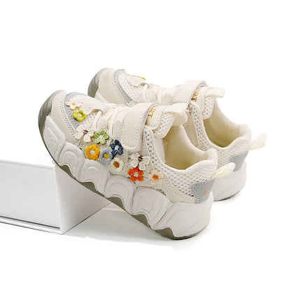 Girls Flowers Sports Shoes Children Princess Embroidered Running Shoes Air Mesh Girls Casual Sneakers Summer 2025 New