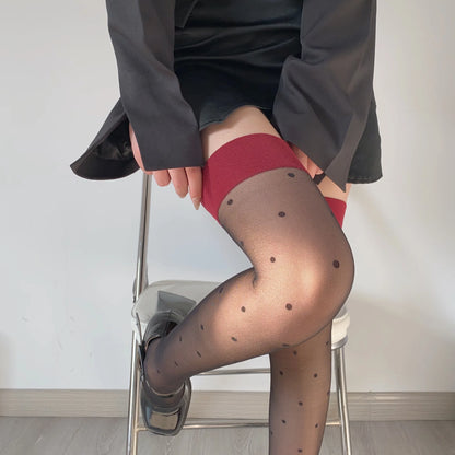 Women's Stockings Dot Printed Transparent Thigh High Stockings Lolita Cute Nylon Stockings for Girls Cosplay Fashion Long Socks.