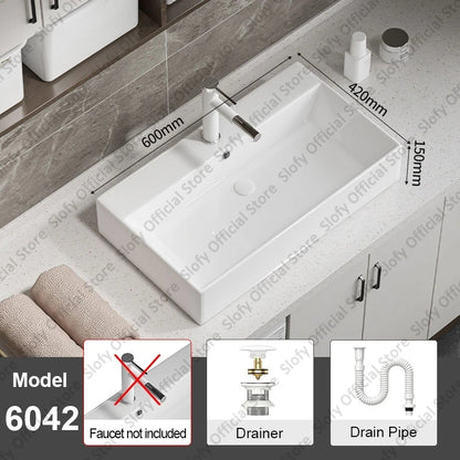 Large Square Ceramic Washbasin For Bathroom Countertop Basin White Sink Above Counter Pedestal Hotel Home Balcony Bathroom Sinks