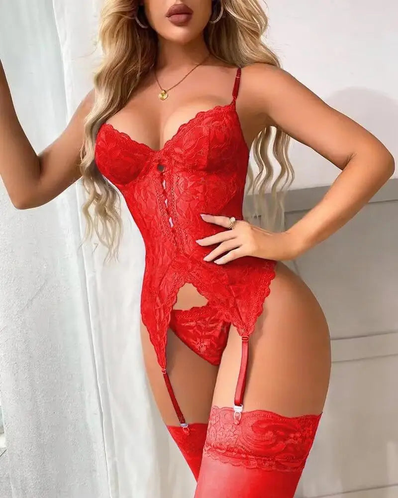Foreign trade sales cross-border independent station sexy women's clothing lace one-piece suspender underwear set cw89954.