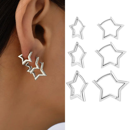 6Pcs/Set Fashion Simple Smooth Star Hoop Earrings for Women European Unisex Piercing Gothic Rock Jewelry Ear Buckles.