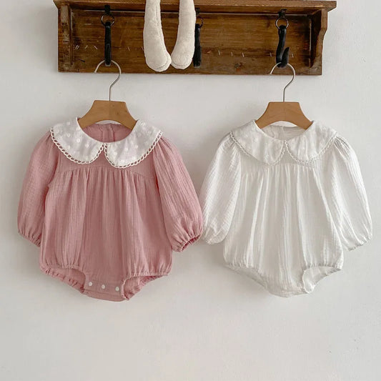 Neugeborene Mädchen Kleidung Frühling Kleinkind Mädchen süße Prinzessin ein Stück Stram pler Spitze Kragen Baumwolle Kleidung Herbst Outfit