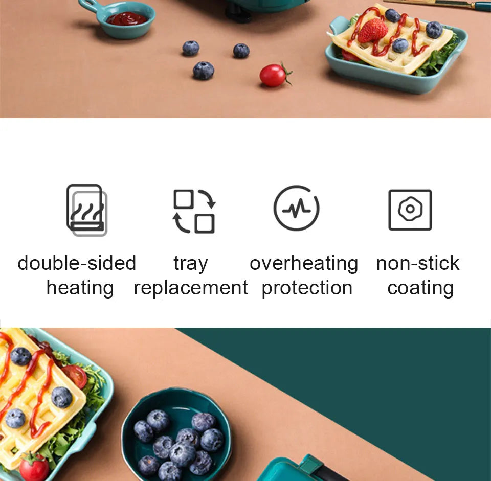 220V Timing multi-function electric sandwich maker waffle maker home breakfast machine toaster replaceable baking tray.