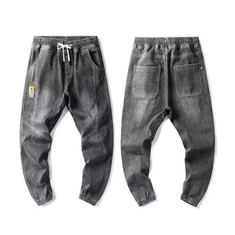 Men Jeans Elastic Tie Up Harem Denim Pants Male Bound Feet Designer Cargo Joggers Denim Trousers Daily Narrow Leg Casual Jeans.