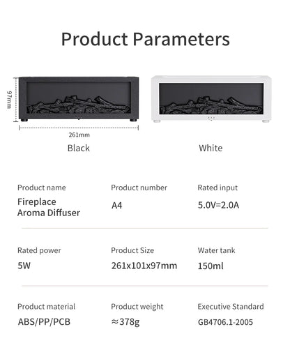 Colorful Flame Fireplace Aroma Diffuser 150ml Waterless Auto-Off Air Humidifier with Timer Remote Control for Home Bedroom Gift.