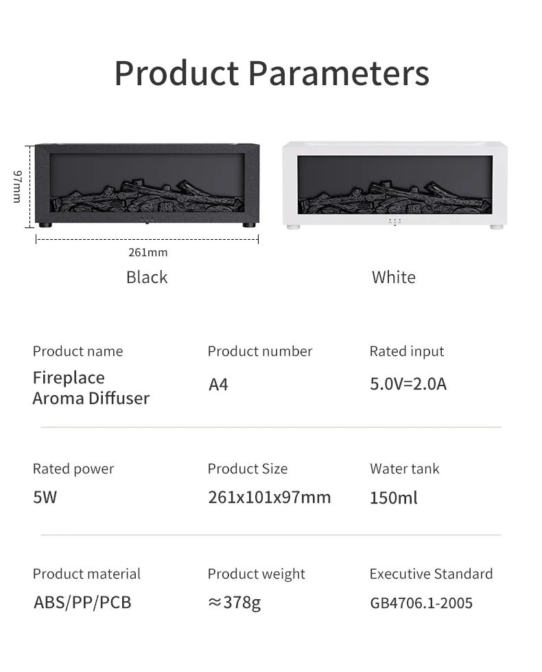 Creative Fireplace Air Humidifier Waterless Auto-Off Aroma Essential Oil Diffuser with LED Light & Remote Control for Home Gift.