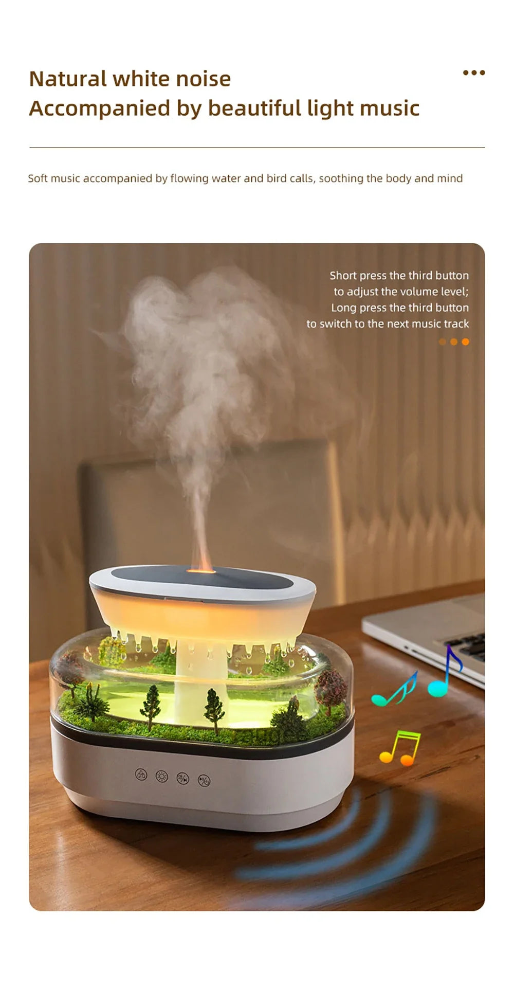 New Aroma Humidifier Raindrop Air Humidifier Colorful Atmosphere Light White Noise Music Essemtial Home Oil Fragrance Diffuser.
