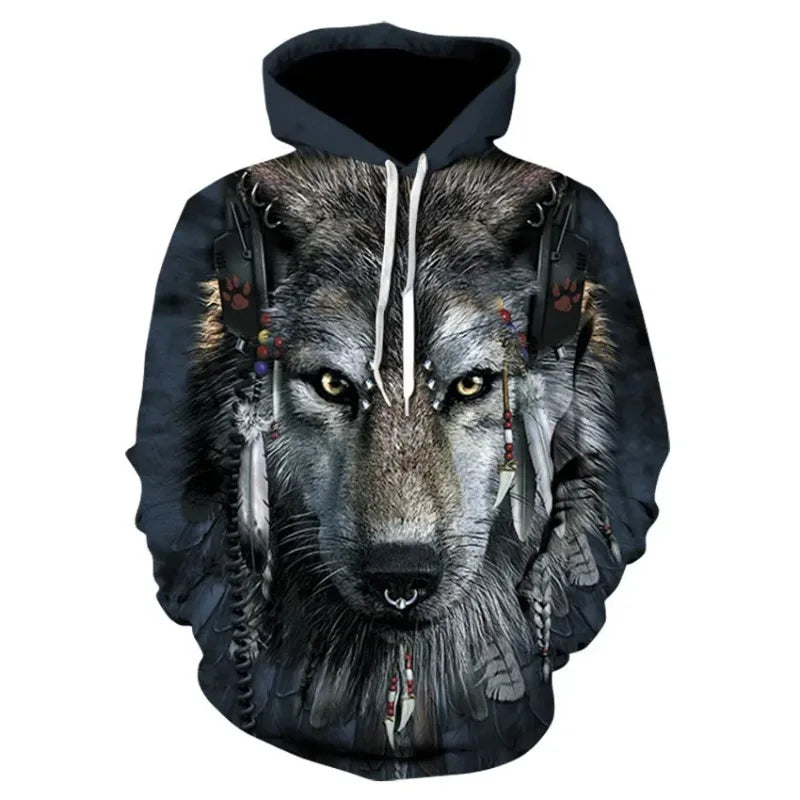 3D Print Autumn/Winter Men Hoodies Casual Oversized Animal Wolf Graphics  Pullover Trend Hoodie Harajuku Sweatshirt Men Clothing.
