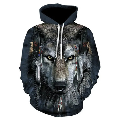 3D Print Autumn/Winter Men Hoodies Casual Oversized Animal Wolf Graphics  Pullover Trend Hoodie Harajuku Sweatshirt Men Clothing.