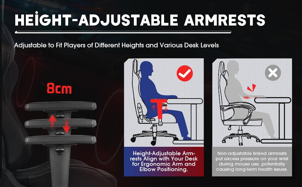 AUTHMIC Ergonomischer Gaming-Stuhl mit verstellbaren Armlehnen, verstellbarer Rückenlehne, PU-Ledersitz für den Rennspielaufbau im Home Office