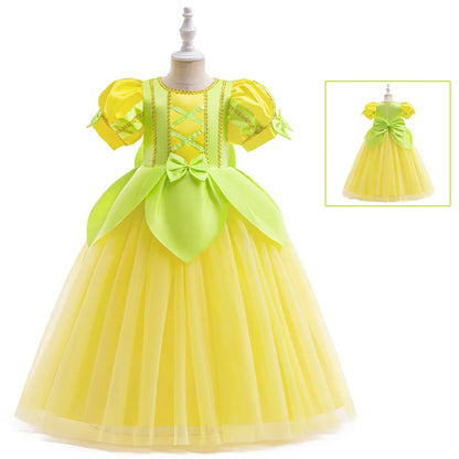 Tiana Fancy Prinzessin Kleid für Mädchen Geburtstag Party Kostüm Kinder Rollenspiel Ballkleid Kinder Karneval Performance Kleidung