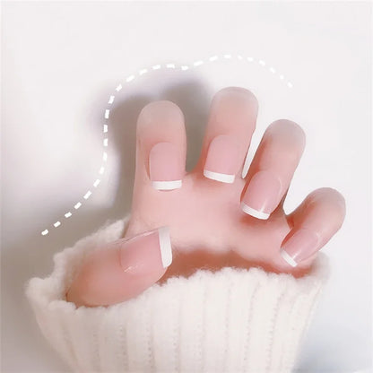 24Pcs/Set White Peach Oolong Gentle French Press on Nail Blush Halo Short Frosted Wearing False Nails Removable Fake Nail Art