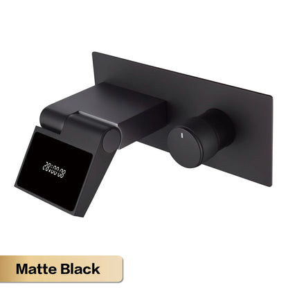 Luxury gun gray brass wall mounted bathroom faucet with LED digital display Single handle hot & cold water embedded bathroom Tap