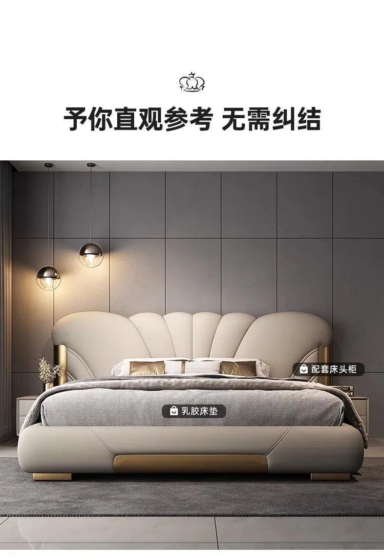 Luxuriöses Hauptschlafzimmer, Doppelbett, King-Size-Bett, weiche Tasche, Rückenlehne, 150 x 200 cm, Hochzeitsbett, Untergestell in voller Größe, beleuchtet 2ingan-Möbel