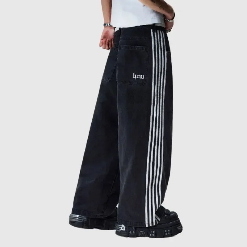 Y2K Baggy Jeans high quality Embroidered Striped Harajuku Sweatpants men women Hip Hop streetwear Casual wide leg Denim Pants.