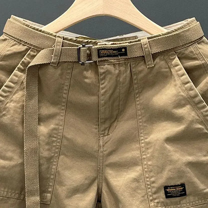 Autumn Summer Wide Leg Cotton Work Trousers Men's Cone Straight Loose Wear Resistant Pocket Pants Retro Wash Casual Workwear.