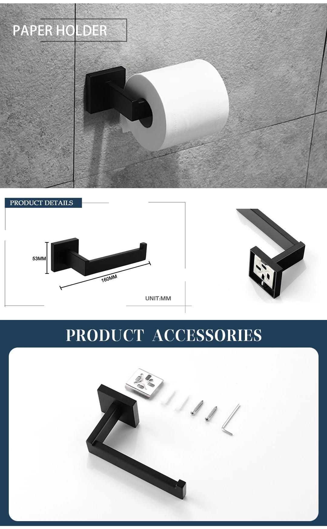 Schwarz Bad zubehör Edelstahl Set Wandre gal Handtuch halter Handtuch halter Taschentuch halter Kleider haken Toiletten bürste Anhänger