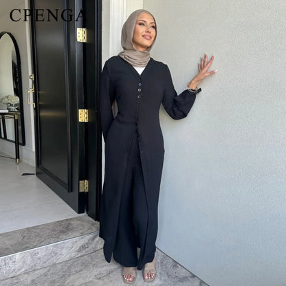 Muslim Abaya Two Piece Muslim Set for Woman Ramadan Dress Islamic.