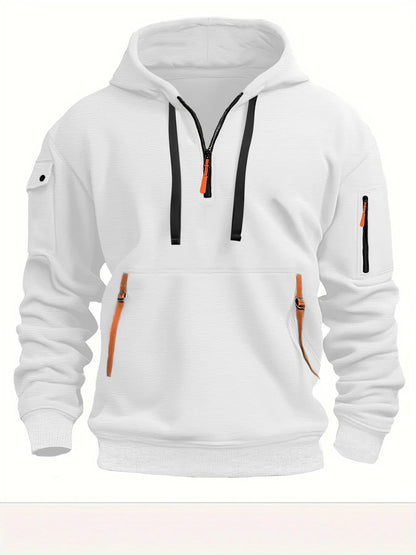 Männer Halb Zipper Mit Kapuze Hoodies Neue Einfarbig Langarm Sweatshirts Herbst Lose Sport Warme Sweats Mode Lässig Pullover